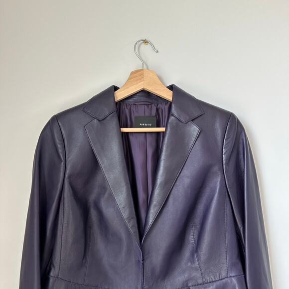 AKRIS Lamb Nappa Leather Collared Blazer Purple 12 - Picture 4 of 11